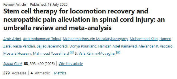 干細胞療法對脊髓損傷運動(dòng)功能恢復和神經(jīng)性疼痛緩解的影響：綜述和薈萃分析