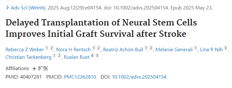 延遲移植神經(jīng)干細胞可提高中風(fēng)后移植物的初始存活率