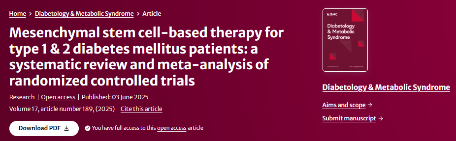 間充質(zhì)干細胞治療1型和2型糖尿?。弘S機對照試驗的系統評價(jià)和薈萃分析
