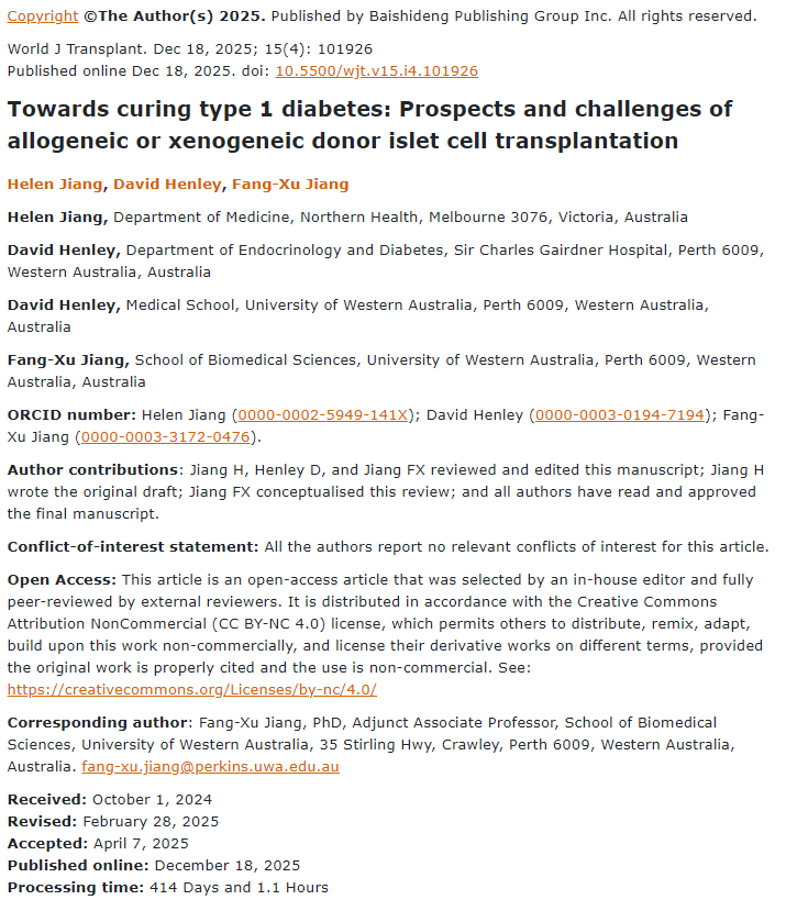 邁向治愈1型糖尿?。和N異體或異種供體胰島細胞移植的前景與挑戰