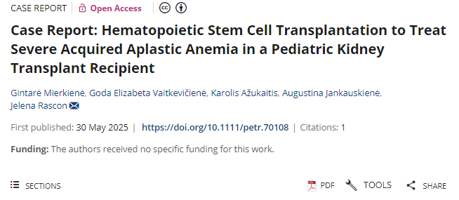病例報告：造血干細胞移植治療兒童腎移植合并嚴重獲得性再生障礙性貧血患者