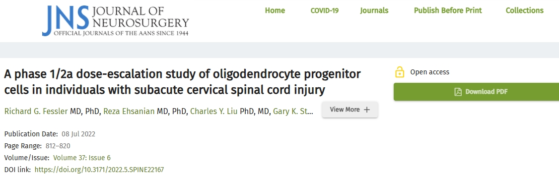少突膠質(zhì)細胞祖細胞治療亞急性頸脊髓損傷患者的1/2a期劑量遞增研究