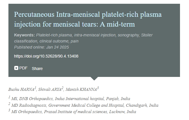 經(jīng)皮半月板內注射富血小板血漿治療半月板撕裂：中期療效觀(guān)察