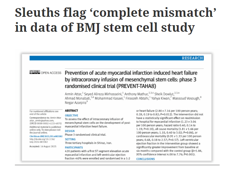 偵查人員在《英國醫學(xué)雜志》干細胞研究的數據中發(fā)現“完全不匹配” 